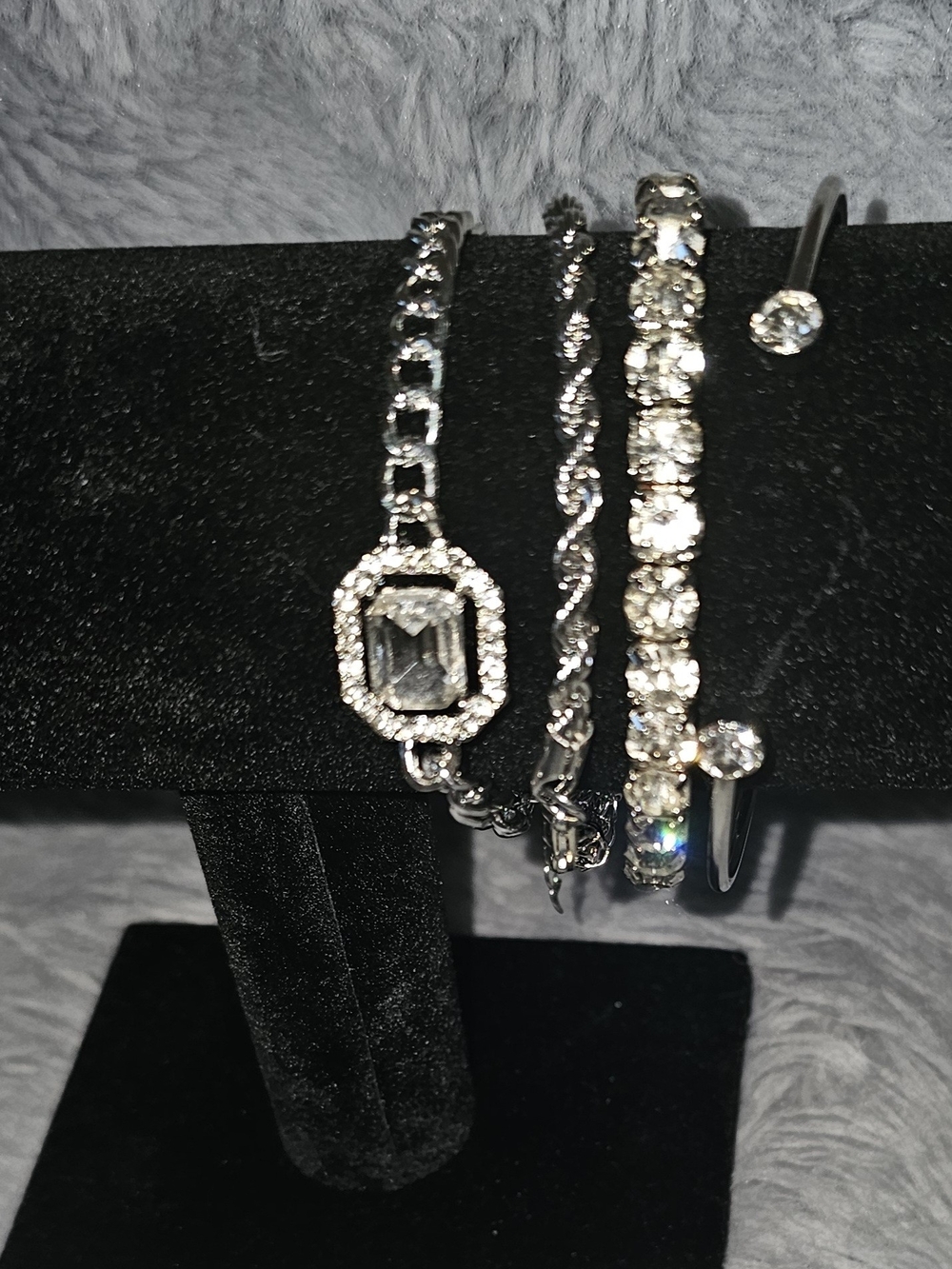Silver Crystal Bracelet Set — Sparkling Women's Multi-Style Bracelet Stack